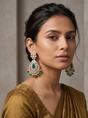 Dual Tone Kundan Polki Chandbali Earrings | Ethnic And Traditional Green stone Earrings