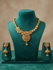 Ethnic Floral Detailed Gold Plated Antique Gold Jewellery Set For Women