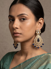 Kundan Polki Pearl Drop Chandbali Earrings For Women | Traditional Blue Bridal & Wedding Earrings