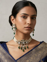 Exquisite Beaded Pearl Green Polki Choker Necklace Set | Statement green kundan Choker