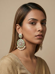 Traditional Kundan Stone Earrings for Women | Mint green Statement Earrings For Ethnic & Festive Wear