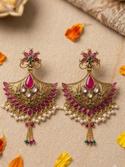 Gold Plated Traditional Golden Pink Chandbali Earrings | Wedding & Festive Wear Earrings
