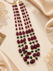 Handmade Triple Layered Natural Red Jade Beaded Necklace For Ethnic Wear