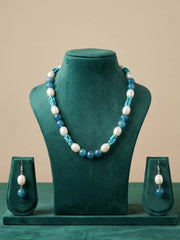 Contemporary Blue Jade & Pearls Beaded Necklace Set | Indo Western Beaded Necklaces
