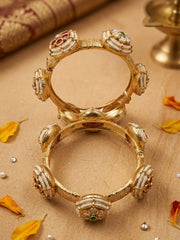 Designer Traditional Gold Plated Kundan Pearls Kada Bangles For Women - Wedding & Party Wear