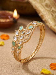 Gold Plated Ethnic Openable Mint green Kundan Kada Bracelet | Wedding And Festive Jewellery