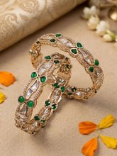 Elegant Gold Plated Kundan & Green Stone Designer Bangles For Women | Ethnic & Traditional Wear Bangles