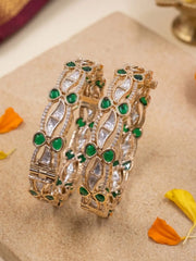 Elegant Gold Plated Kundan & Green Stone Designer Bangles For Women | Ethnic & Traditional Wear