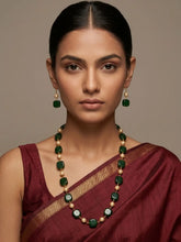 Elegant Natural square shaped Jade Beads And faux Pearls Long Beaded Necklace - Gemstone Beaded Jewelry