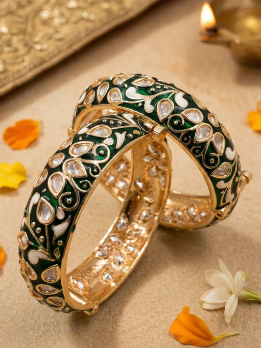 Gold Plated Green Meenakari Kundan Bangles For Women | Wedding & Bridal Bangles