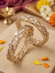 Elegant Gold Plated Openable Kundan Polki Kada Bangles For Weddings & Parties