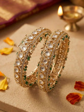 Luxury Gold Plated Emerald Stones & Kundan Openable Bangles For Women | Wedding Bridal & Party Wear