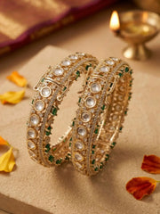Luxury Gold Plated Emerald Stones & Kundan Openable Bangles For Women | Wedding Bridal & Party Wear