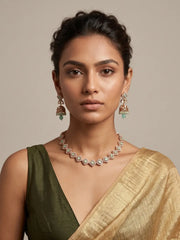 Mint green CZ and Polki stone choker necklace set with matching jhumka earrings and gold-tone detailing for ethnic festive wear.
