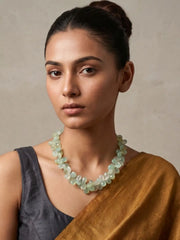 Exquisite Handmade Natural Aqua Chalcedony Almond Shaped Beaded Necklace Set - Perfect Indo Western Gemstone Jewellery for women