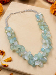 Exquisite Handmade Natural Aqua Chalcedony Almond Shaped Beaded Necklace Set - Perfect Indo Western Gemstone Jewellery