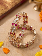 Gold Plated Kundan & Ruby Stone Bangle Set For Women | Wedding & Festive Bangles