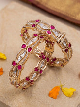 Gold Plated Kundan & Ruby Stone Bangle Set For Women | Wedding & Festive Bangles online
