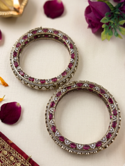 Designer Antique Victorian Polki Kundan Kada Bangles With Ruby Stones | Wedding & Bridal Bangles