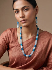 Designer Blue Onyx & Blue Topaz Multi Strand Beaded Necklace Set For Women | Blue Beads Necklace for women