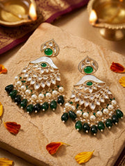 Designer Mother Of Pearl & Polki Kundan Chandbali Earrings with green bead drops | Wedding & Party Wear green kundan earrings
