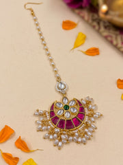 Gold Plated Traditional Jadau Maang Tikka For Women | Wedding And Festive Wear chand shape maang Tikka