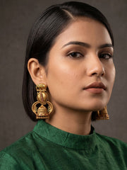 Antique Gold Temple Jhumka Earrings With Elephant Motif | Traditional Ethnic Earrings For Women
