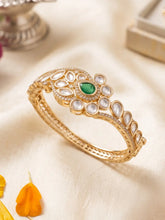 Designer Gold Plated Green Polki Bracelet For Women | Wedding & Party Wear