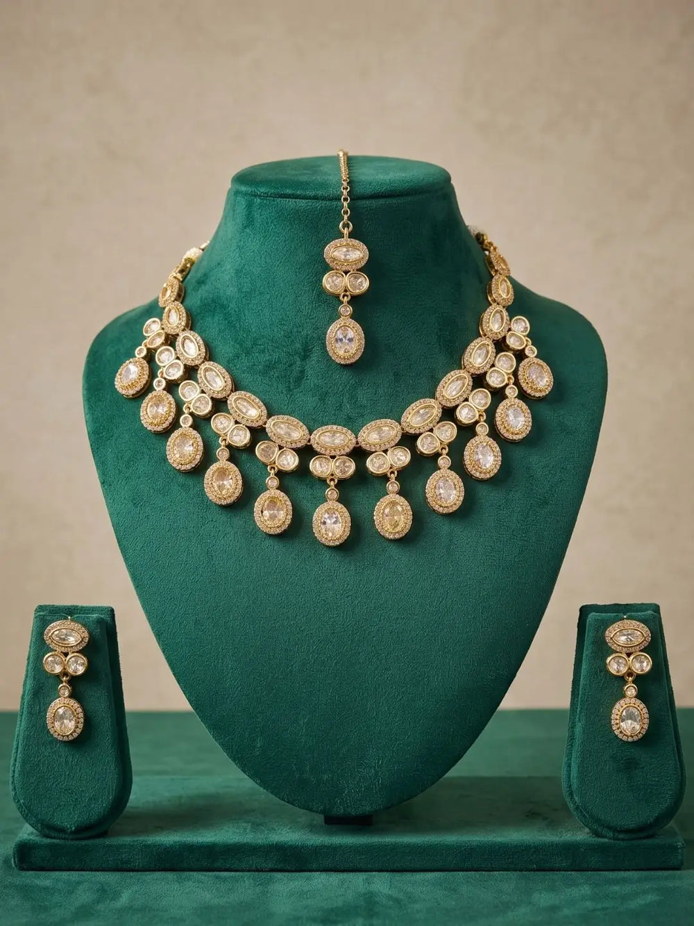 Gold Plated Polki Kundan Necklace Set With Tikka | Wedding & Festive Jewellery Set