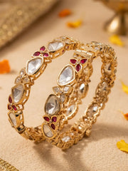 Designer Gold Plated Ruby Stones Polki Kundan Bangles With Floral Design | Ethnic and traditional wear indian bangles