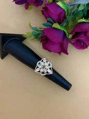 Gold Plated Triangle Shaped Green Kundan Ring With Enamel | Festive & Wedding Wear