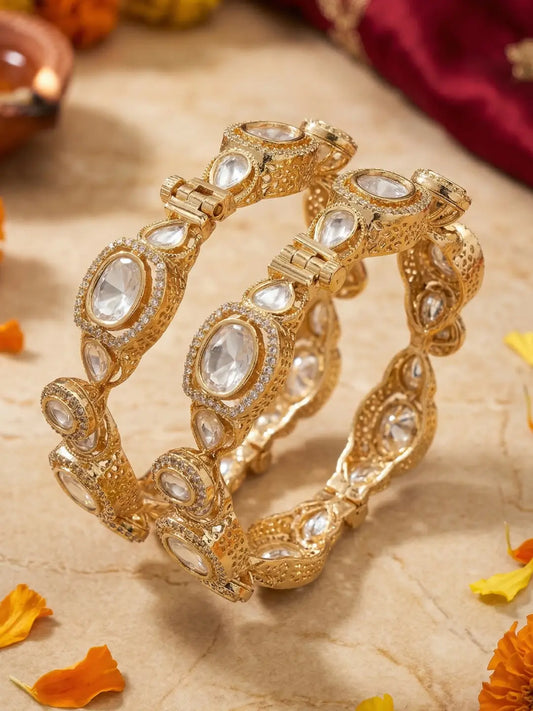 Designer Rose Gold Finish Kundan Polki Bangles | Weddings & Festive Wear