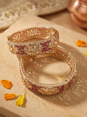 Luxury Gold Plated Ruby Stones & Polki Kundan Kada Bangles Set with a screw | Bridal & Weddings Wear