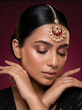 Gold Plated Traditional red Jadau Maang Tikka For Women | Wedding And Festive Wear Tikka