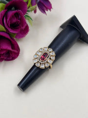Statement red Polki Kundan Ring for Women | Wedding And Festive Wear