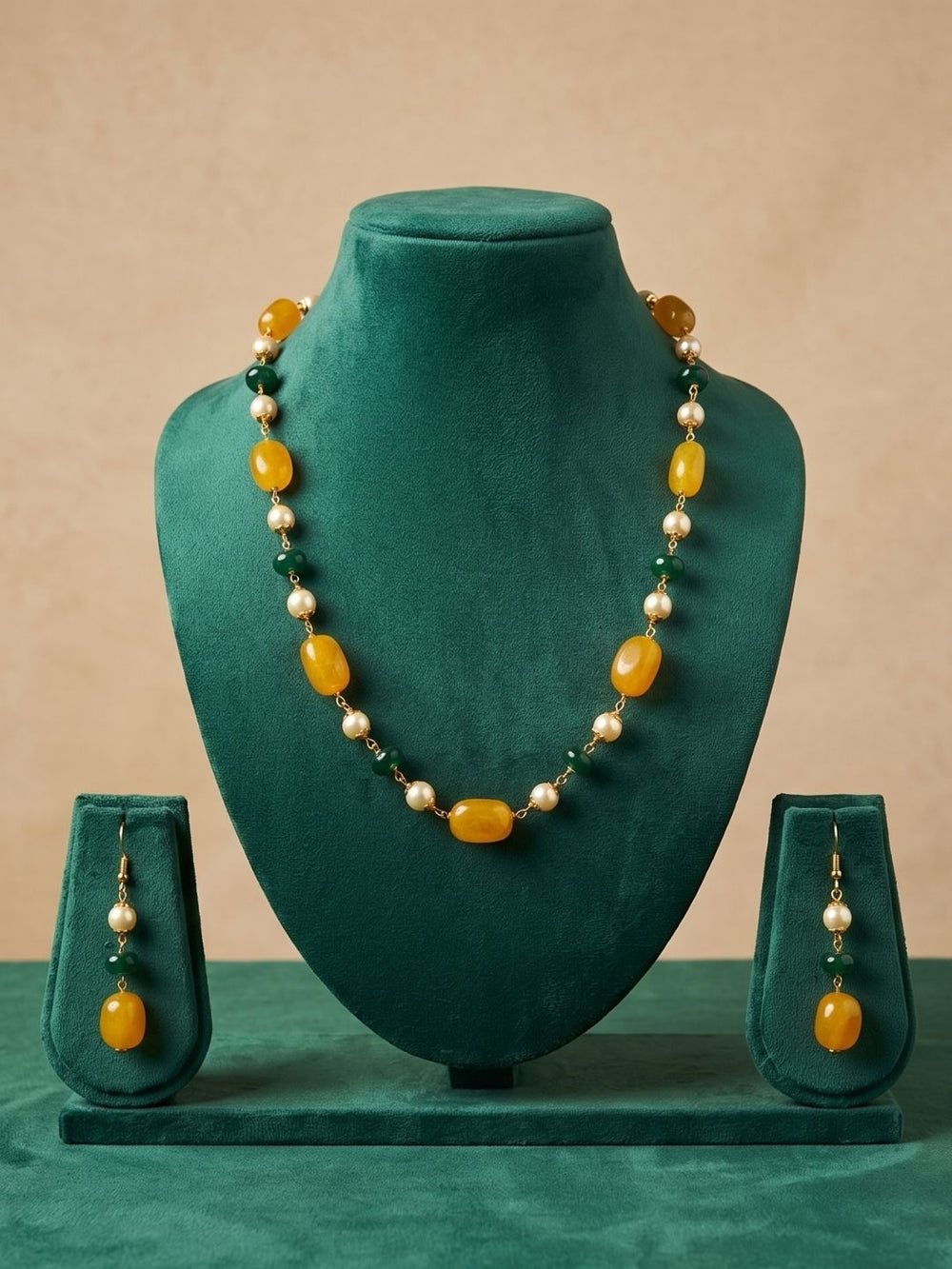 Semi Precious Gemstone yellow Jade Beaded Necklace Set | Ethnic Jewellery For Women