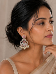 Elegant pink Polki Kundan Chandbali Earrings for Women | Bridal Wedding Statement Earrings