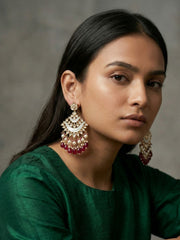 Kundan Chandbali Earrings with Mother of Pearl Detailing and red stones and Pearl Drops | Bridal Wedding Statement earrings  for Women