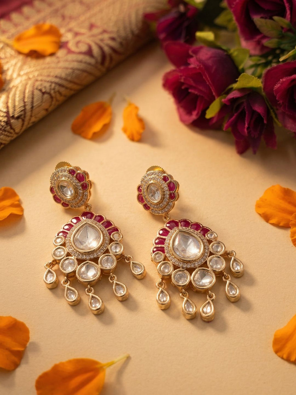Exquisite Gold Plated Ethnic Kundan Earrings For Women - Wedding & Festive Earrings