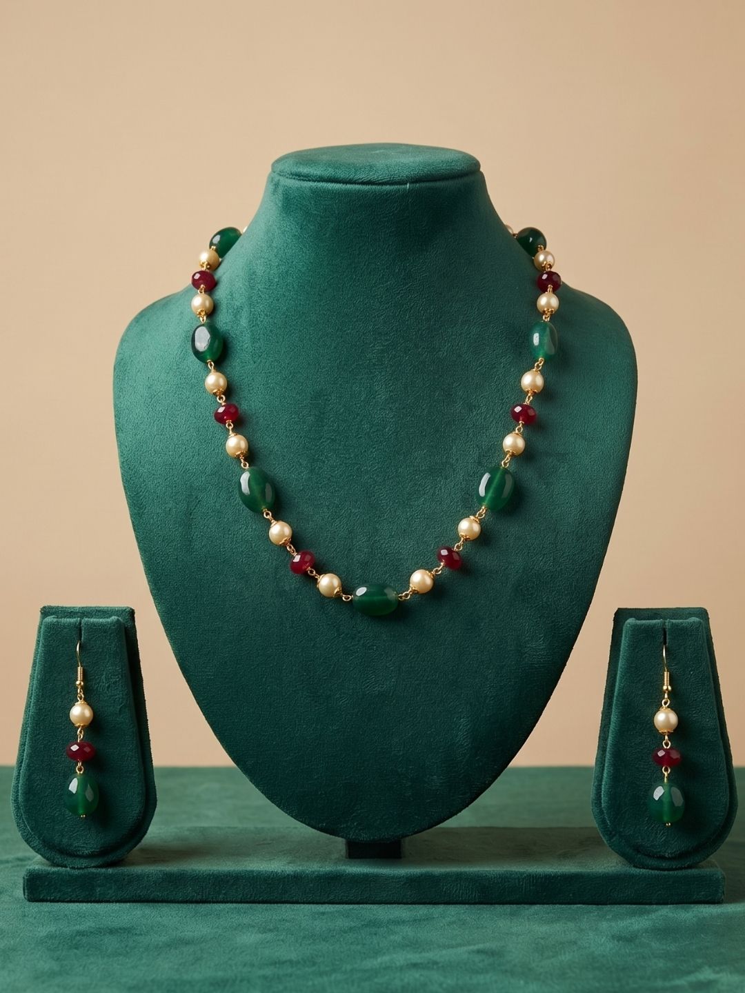 Semi Precious Gemstone green Jade Beaded Necklace Set | Ethnic Jewellery For Women