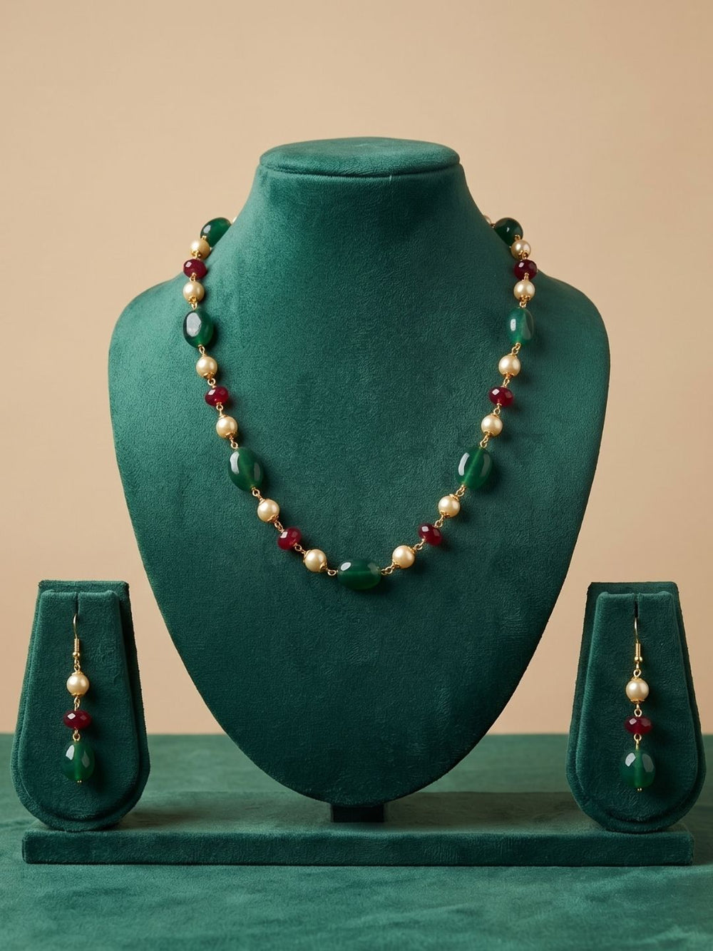 Semi Precious Gemstone green Jade Beaded Necklace Set | Ethnic Jewellery For Women