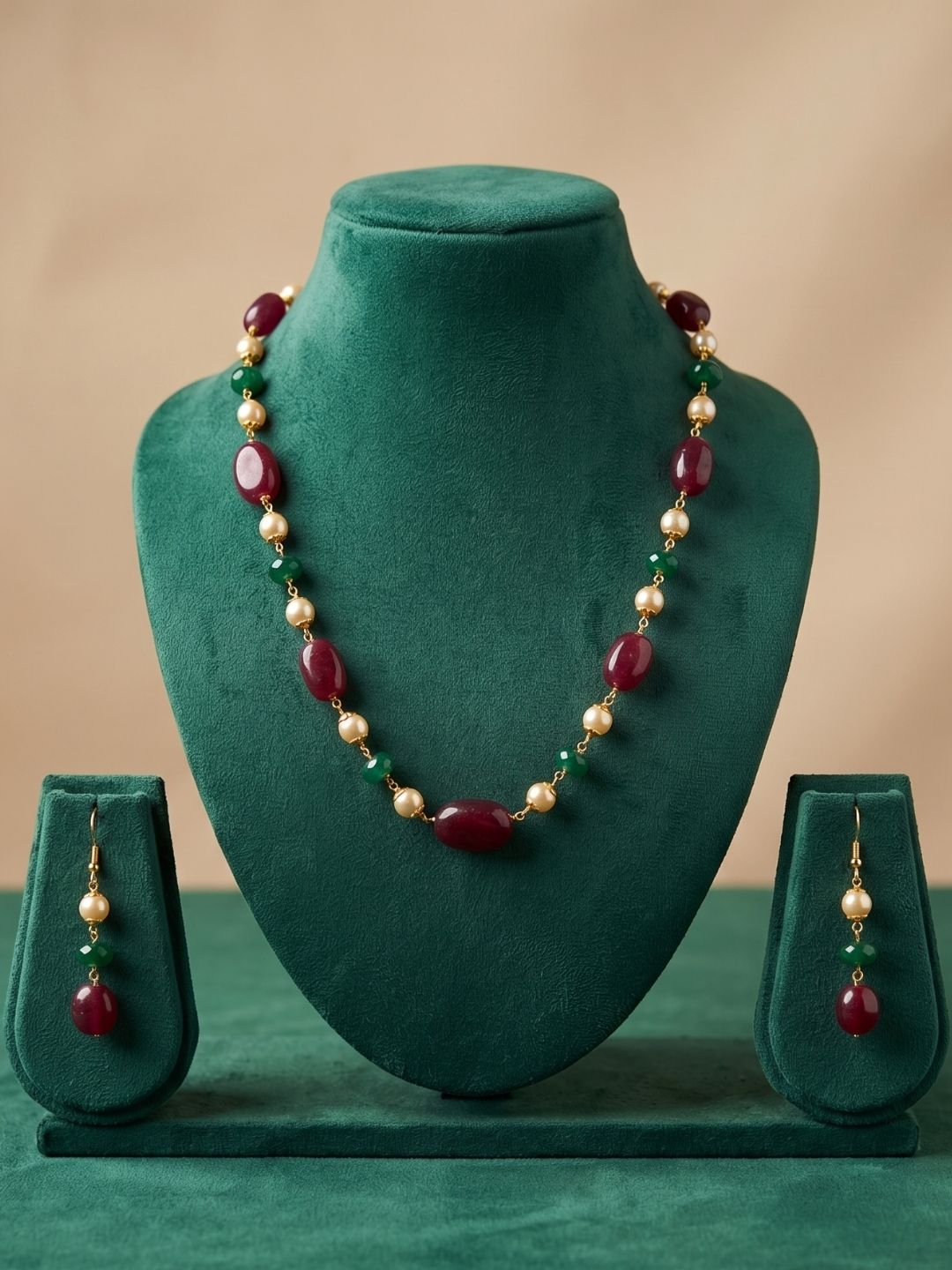 Semi Precious Gemstone red Jade Beaded Necklace Set | Ethnic Jewellery For Women