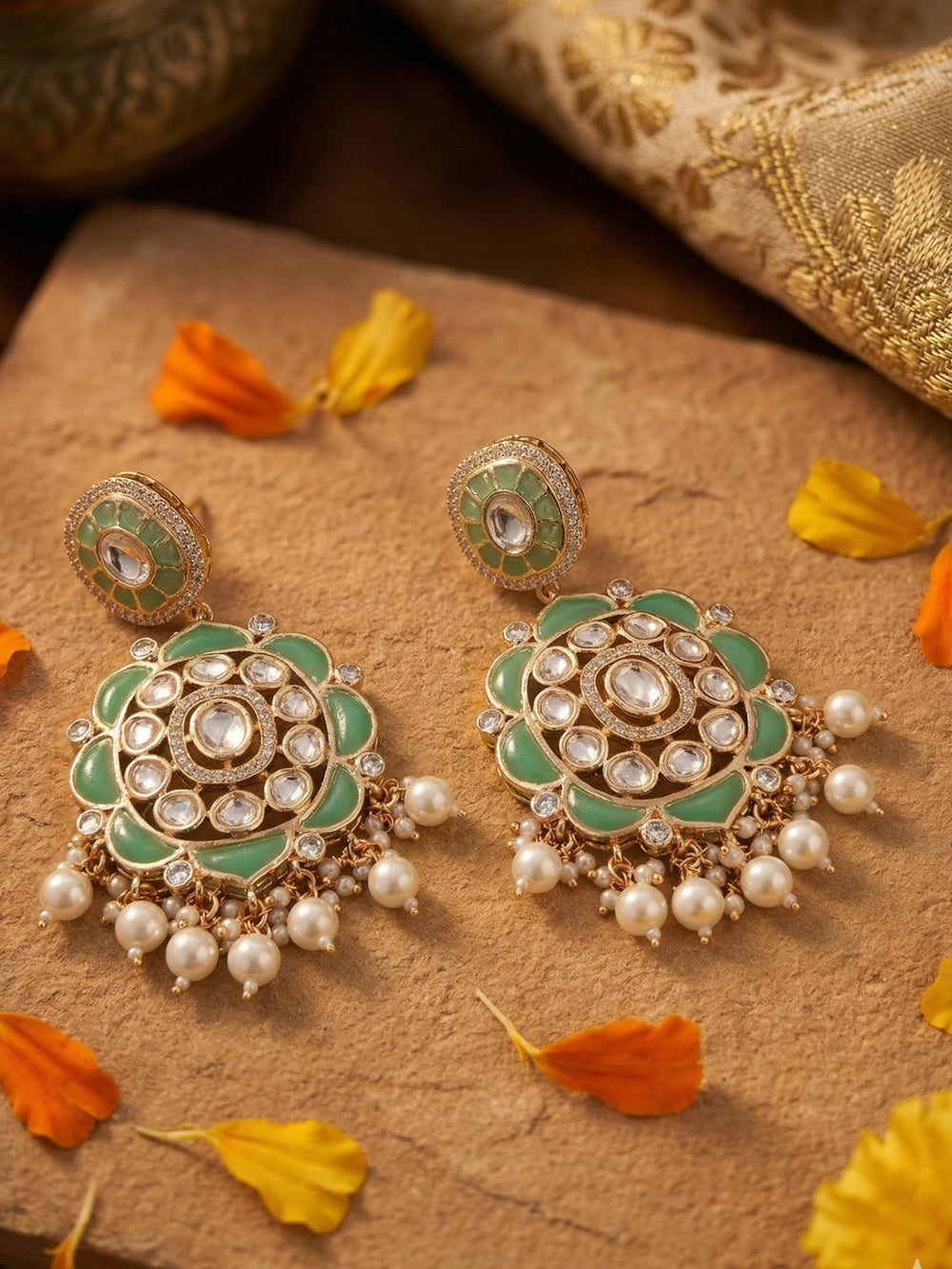 Traditional Kundan Stone Earrings for Women | Statement light green Earrings For Ethnic & Festive Wear