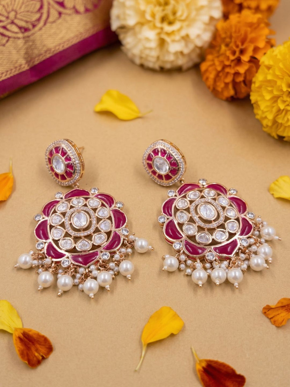 Traditional Kundan Stone Earrings for Women | Statement red Earrings For Ethnic & Festive Wear