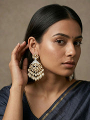 Designer Mother Of Pearl & Polki Kundan Chandbali Earrings with pearls bead drops | Wedding & Party Wear green kundan earrings 