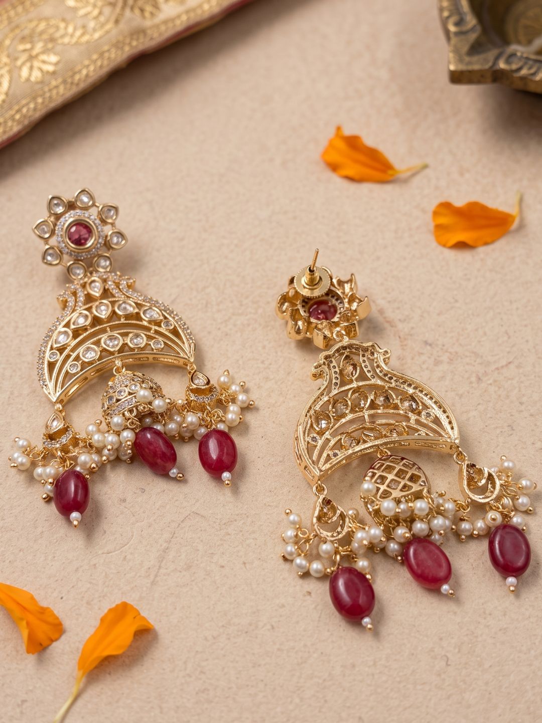 Designer Long Red Kundan Jhumka Earrings | Wedding And Festive Wear Earrings