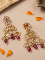 Designer Long Red Kundan Jhumka Earrings | Wedding And Festive Wear Earrings