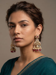 Designer Long Red Kundan Jhumka Earrings | Wedding And Festive Wear Earrings