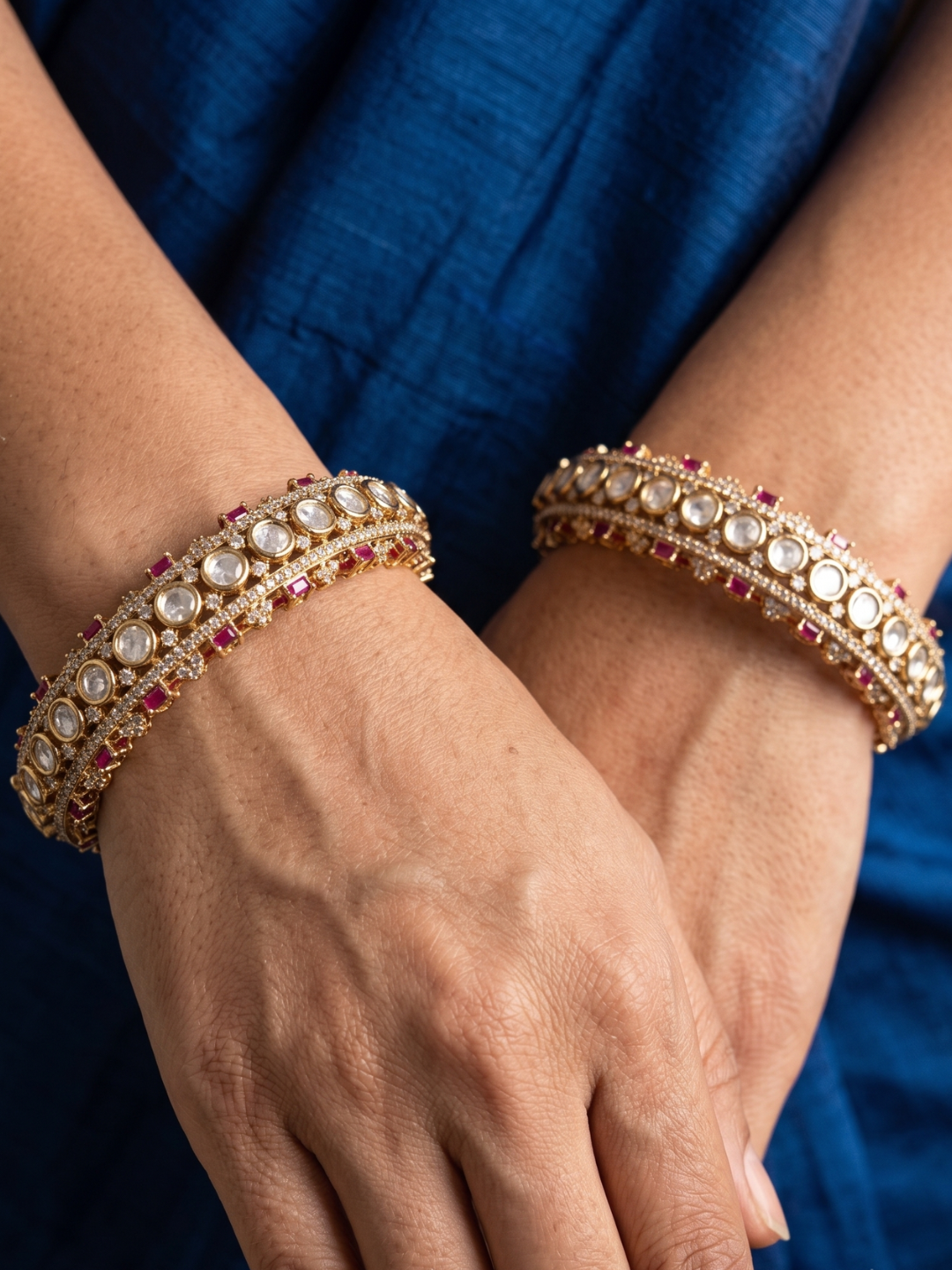 Designer Antique Victorian Polki Kundan Kada Bangles With Ruby Stones | Wedding & Bridal Bangles