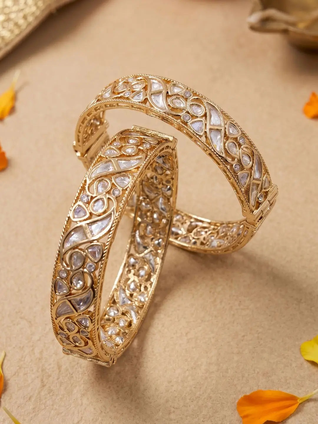 Designer Openable Uncut Polki Kundan Bangles Set | Wedding & Bridal Indian Bangles